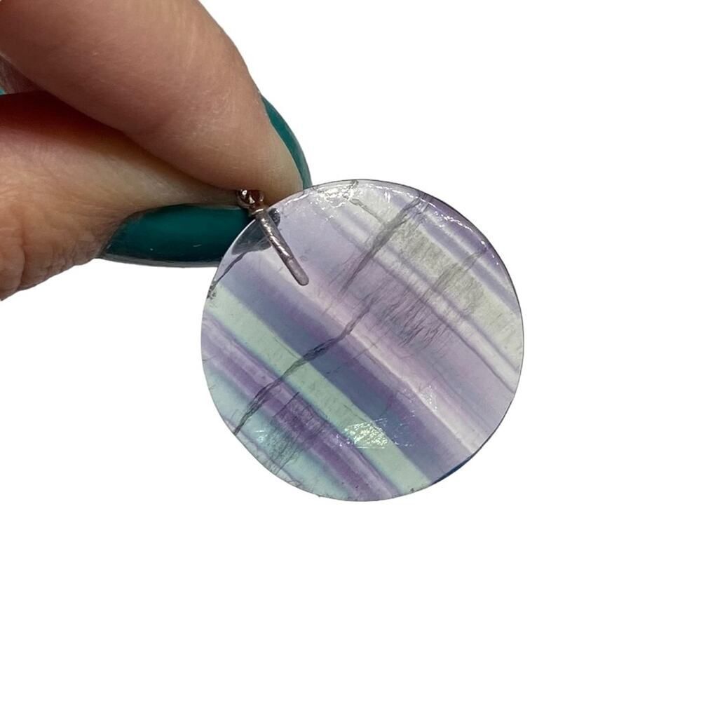 Fluorite Necklace Pendant Sterling Silver 925 Natural Stone Crystal Purple - Picture 2 of 6